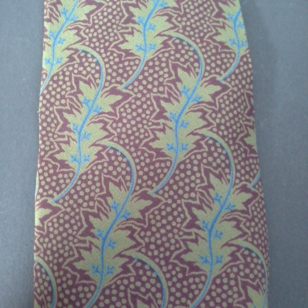 Giorgio Armani mens tie 3.5inx55in Blue tan leaf - Picture 2 of 8